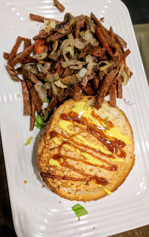 The new 'beef' burger.   at Veggies Bar in Jerusalem