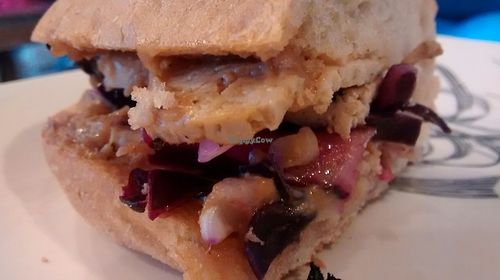 Marinated tofu and satay panini at Hygge Food in Glasgow