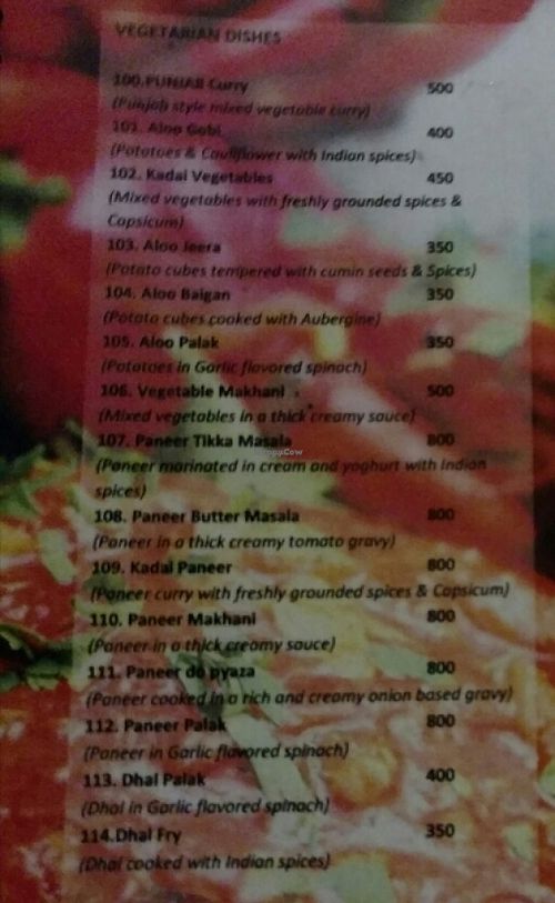 Vegetarian main section at Hotel Paradiso in Hikkaduwa