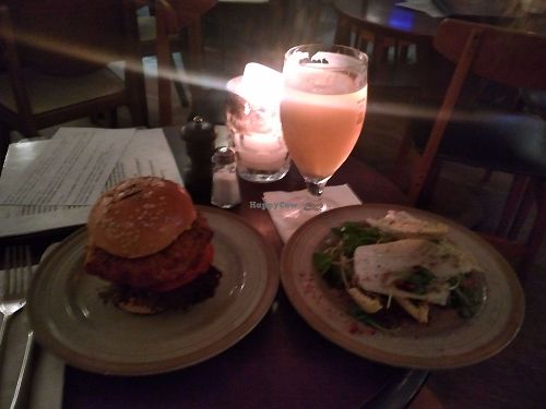 carrot burger + salad (+beer) at Under the Stairs in Edinburgh