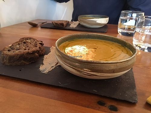 hazelnut and pumpkin soup at Gatherings in Christchurch