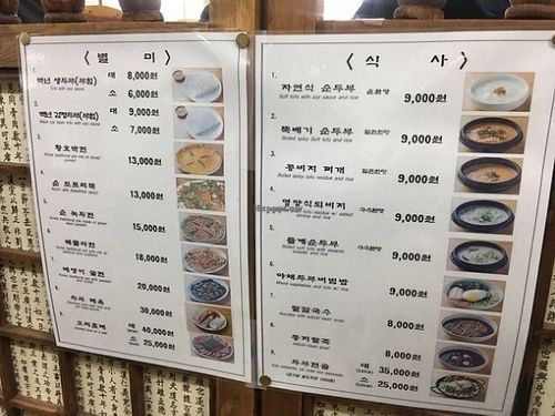 English names are kindly written on the menu at Baengnyeonok - 백년옥 in Seoul