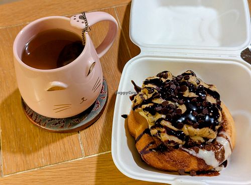 "Cookie Monster" Roll (take out, with my own tea) at Cinnaholic in Meridian