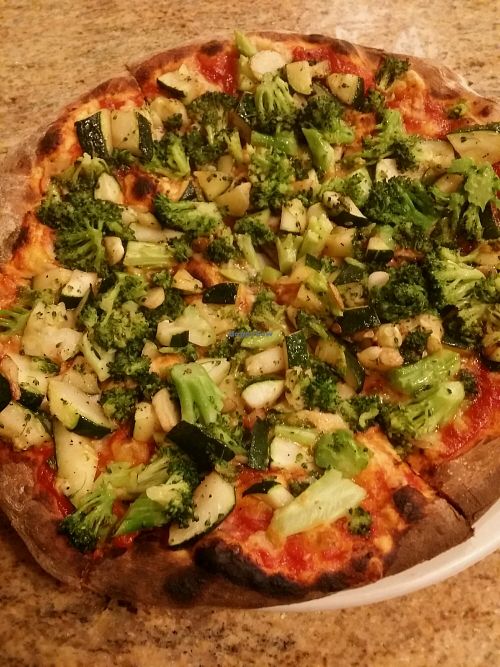 broccoli and zucchini pizza  at Pazzo Wood Fired Pizza in Wading River