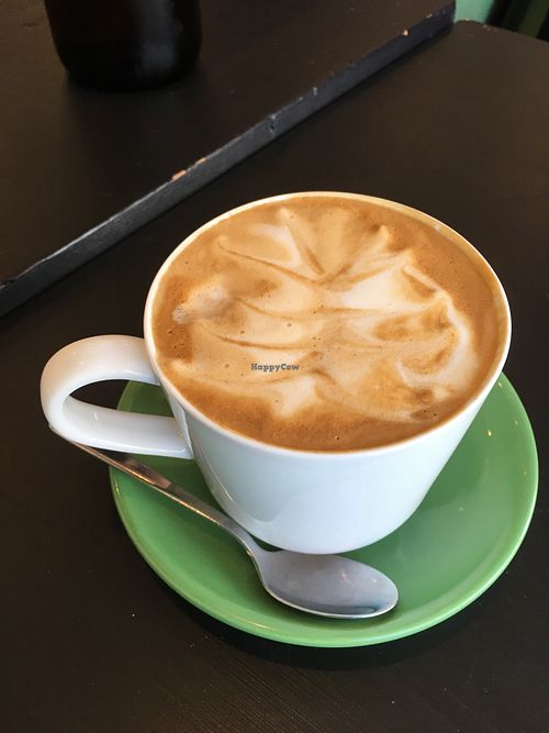Flat white with happy soy milk at The Lost Deli in Adelaide