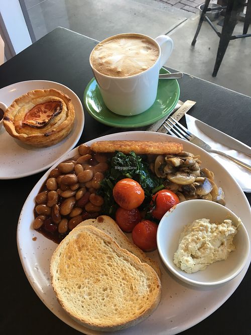 Lost Deli Big brekkie + Parmigiana pie + Flat white with happy soy milk at The Lost Deli in Adelaide