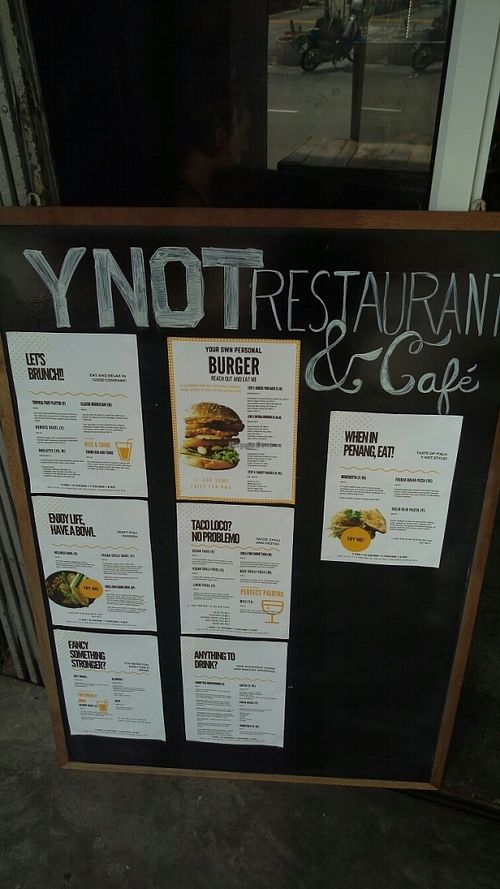 menu at Y Not in Penang