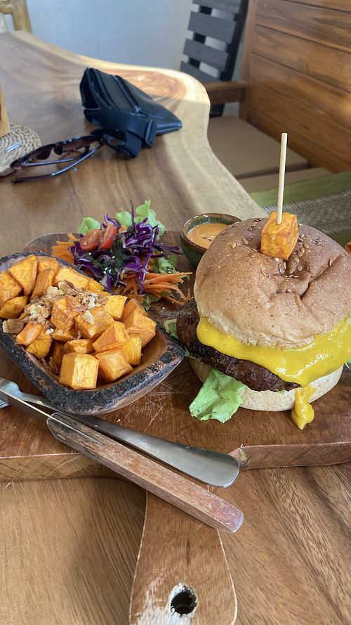 Pure’s vegan burger  at Pure Vegan Heaven in Koh Phangan