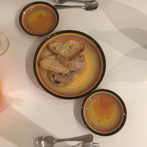 Degustation menu, dish 1: bread with oil and vinegar  at Barat Vegeliciously Mediterranean in Kuala Lumpur