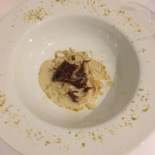 Degustation menu, dish 10: pistachio carbonara with sun-dried tomatoes at Barat Vegeliciously Mediterranean in Kuala Lumpur
