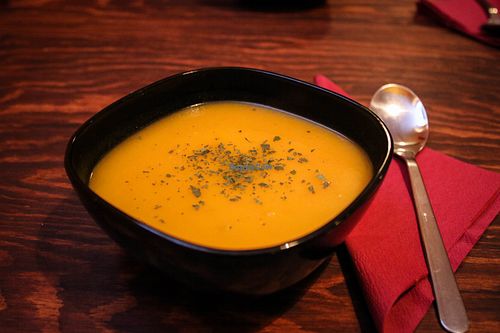 pumpkin soup with coconut milk at Momos in Prague