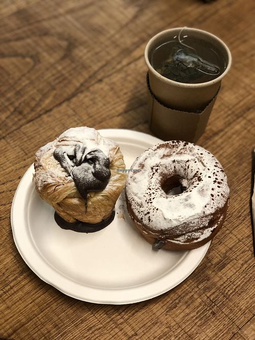 Vegan donut and chocolate filled croissant. Quality tea too  at Chök in Barcelona