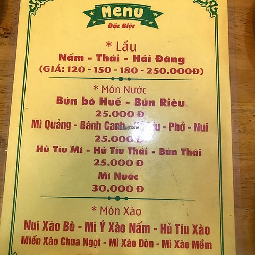 menu has no English at Hai Dang in Ho Chi Minh City