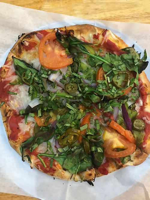 Vegan pizza with veggies  at Pie-O-Neer in Virginia Beach