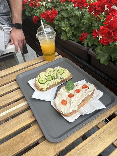 Eggless with cucumber, cheesy with tomato   at Lifehouse Bistro in Prague