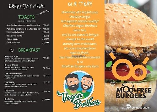 Breakfast menu at MooFree Burgers  in Maroochydore
