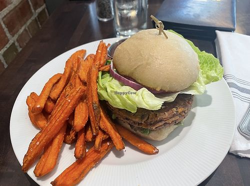 The Black Bean and Quinoa Burger w/ Sweet Potato Fries  at Bubba in Des Moines