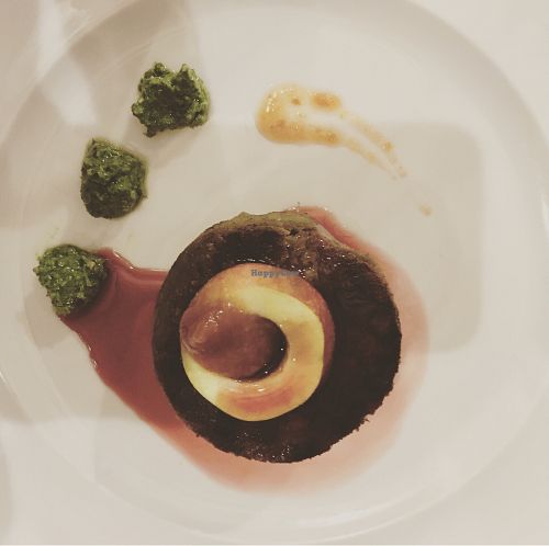 Vegan Foie Gras with apple, pesto, and red wine reduction.  at Orto & un Quarto in Siena