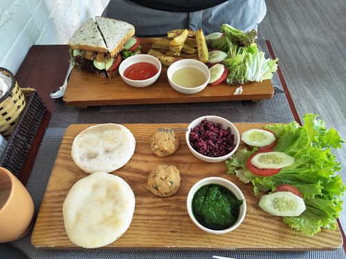 Vegan falafel breakfast set & Greek chickpea sandwich. at The Veg - Organic Vego and Tea in Hanoi