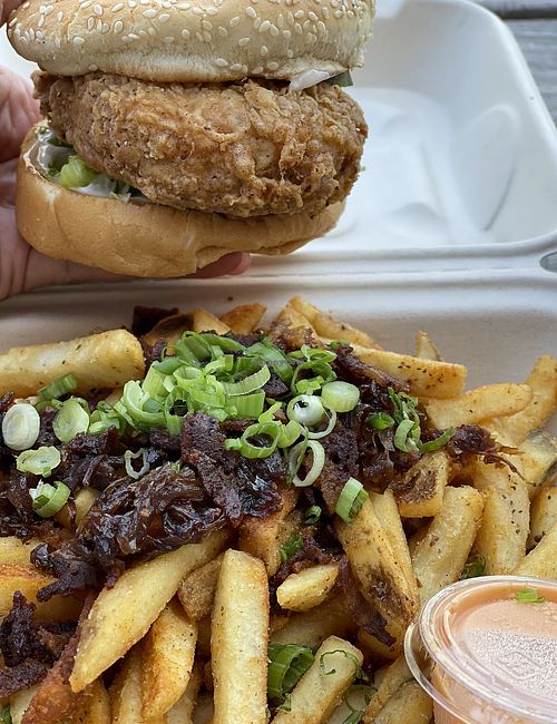 Fried chicken sandwich with animal fries   at J Selby's in St Paul