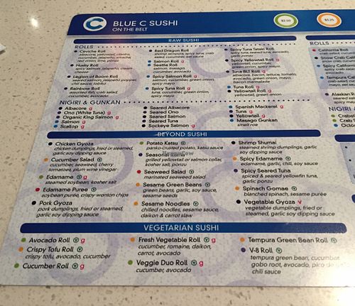 sushi menu  at Blue C Sushi in Bellevue