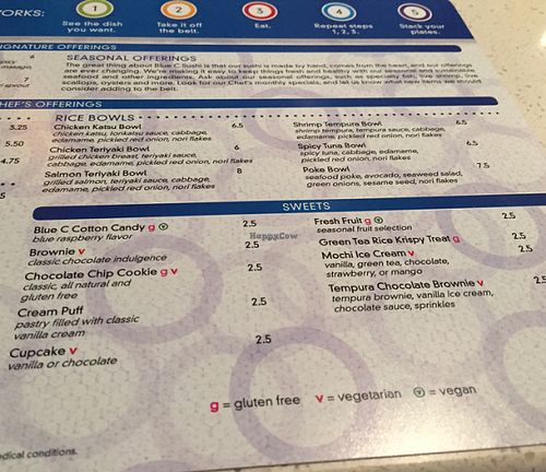 dessert menu  at Blue C Sushi in Bellevue