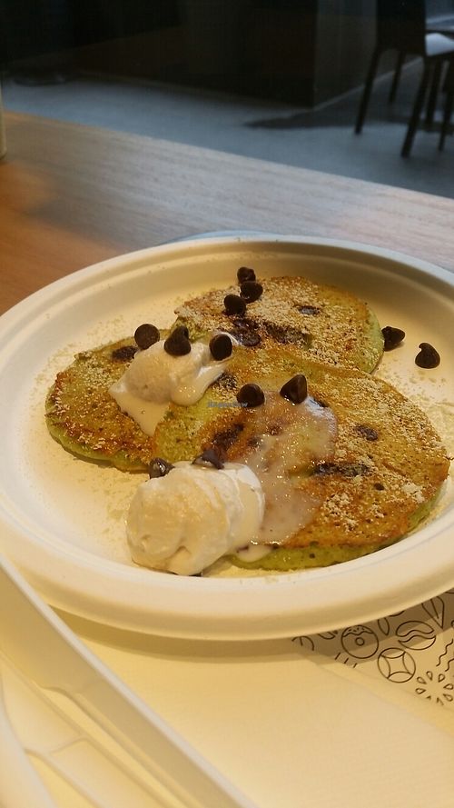 Green tea pancakes with choc chips  at The Alley in Melbourne