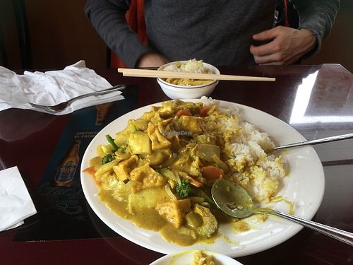 Huge portion, asked for extra tofu! Filling enough to share. Choice C on the vegetarian menu --- but is vegan.  at Dong Nai  in Kingston
