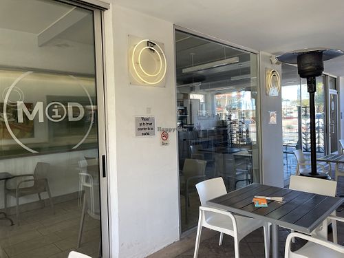 Outside #Veganuary at MidMod Cafe in Palm Springs