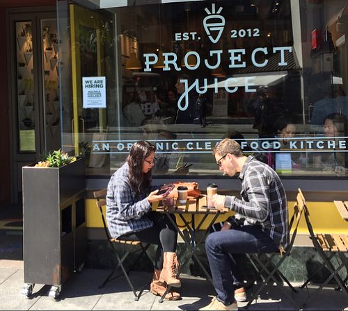 One of a few tables for eating in. at Earthbar - Castro District in San Francisco