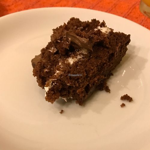 Chocolate cake for dessert at Rancho dos Gnomos in Joanopolis