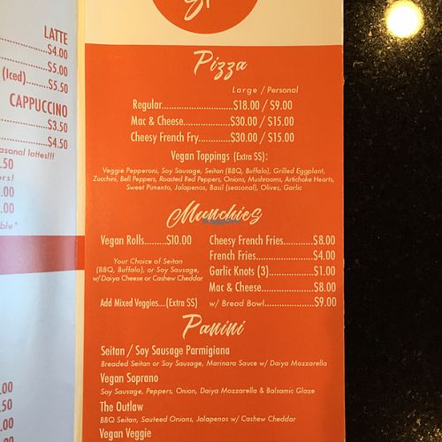 Vegan menu at Little Nook Cafe in West Sayville