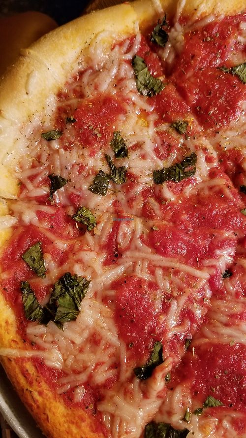 Vegan pizza with basil at Little Nook Cafe in West Sayville