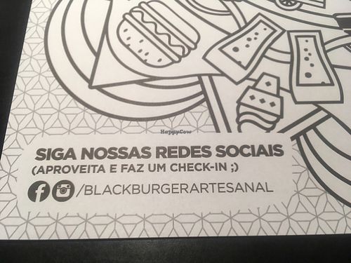 placemats at Black Burger in Belo Horizonte