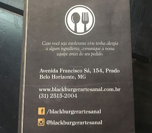menu back at Black Burger in Belo Horizonte