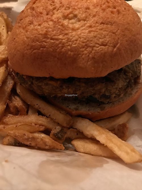 Match-Meat vegan burger on gluten-free, vegan-friendly bun at Three Kings Public House in St Louis