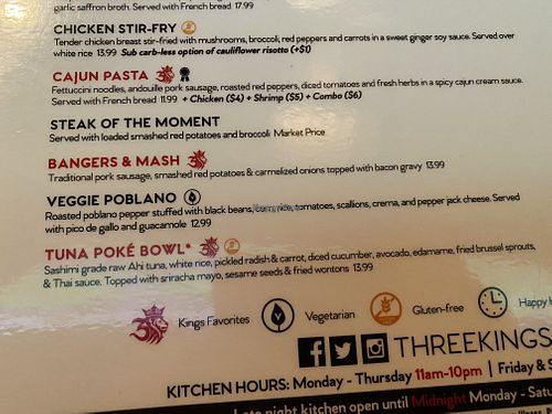 Menu at Three Kings Public House in St Louis
