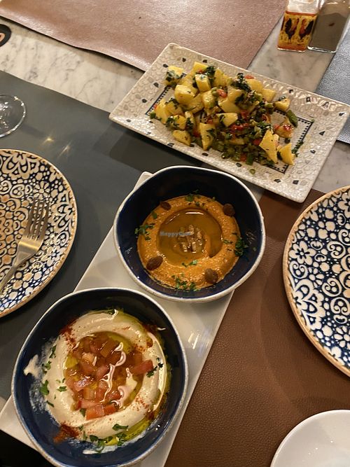 Hummus, pepper hummus, batata hara    at Ilili in Tenerife