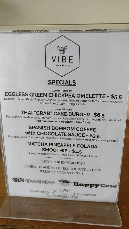 Today's specials at Vibe Cafe in Phnom Penh