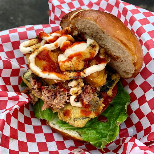 Itis vegan Caribbean food truck  at Hackney Downs Vegan Market in East London