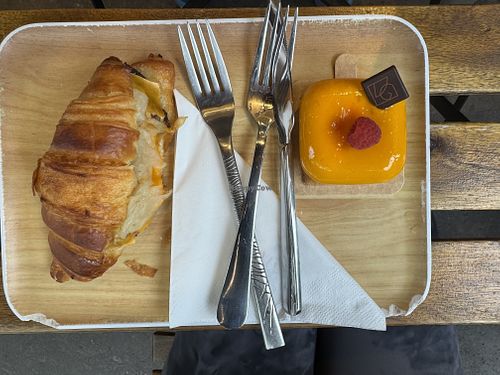 Croissant salé and “Pedro”, a mango and raspberry patisserie  at VG Pâtisserie in Paris
