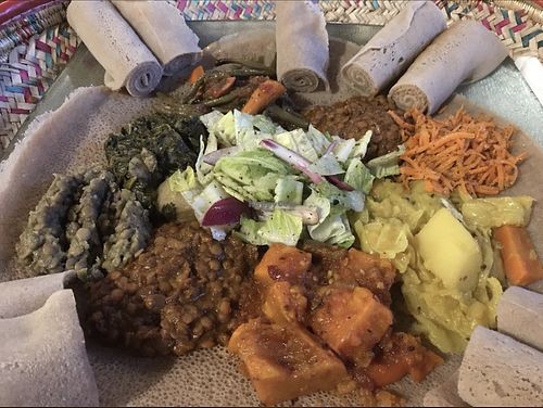 Veggie & spicy veggie platters   at Ras Kassa's in Lafayette