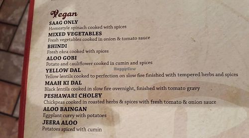 Vegan menu at Benares in New York City