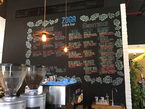 juice and smoothie board at Zoga Cafe in Dubai
