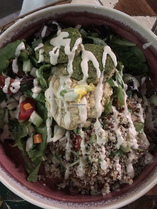 Lebanese bowl with quinoa, falafel, hummus, and tahini  at SOULGREEN in Milan
