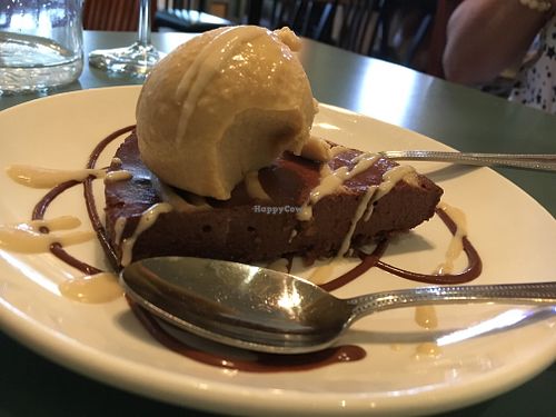 Vegan chocolate cake and Carmel ice cream YeS! at The Present Moment Cafe and Market in St Augustine