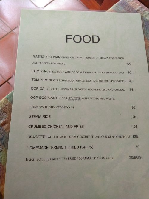 menu at Seven Elephants Cafe in Mae Hong Son