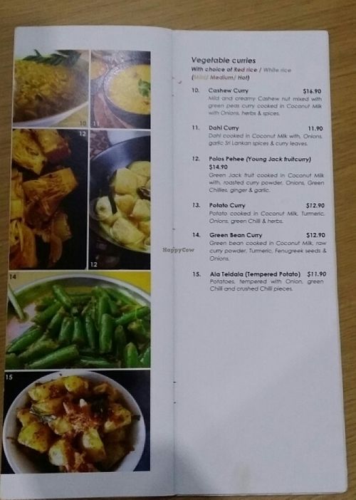 vego menu 1 at Ceylon Dine in Style in South Brisbane