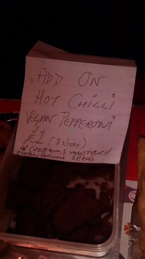 Vegan pepperoni at Riel's Vegan Pizza Slice in Glasgow