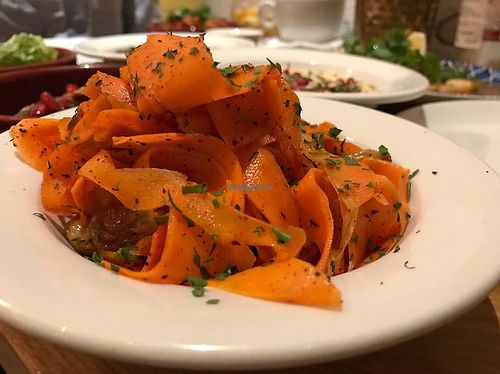 Moroccan carrots - Moroccan spiced marinated carrot salad with dried fruits, honey, sumac and creamy yoghurt - ca. 3 Euro at Dobrumba in Budapest